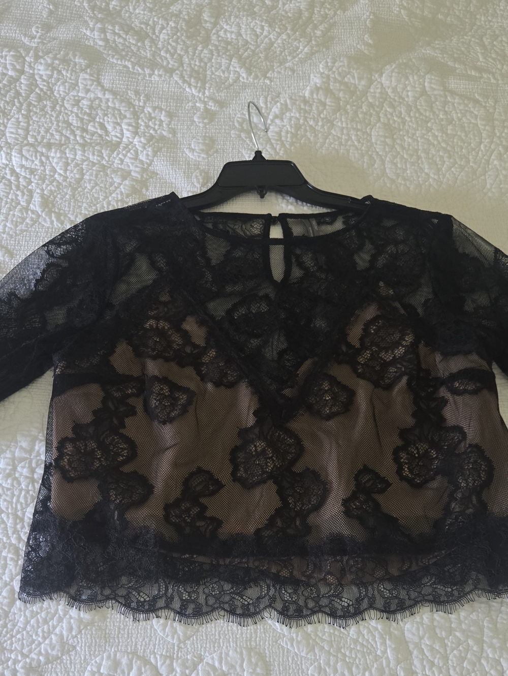Anthropology, Black Floral Lace Sheer Blouse
